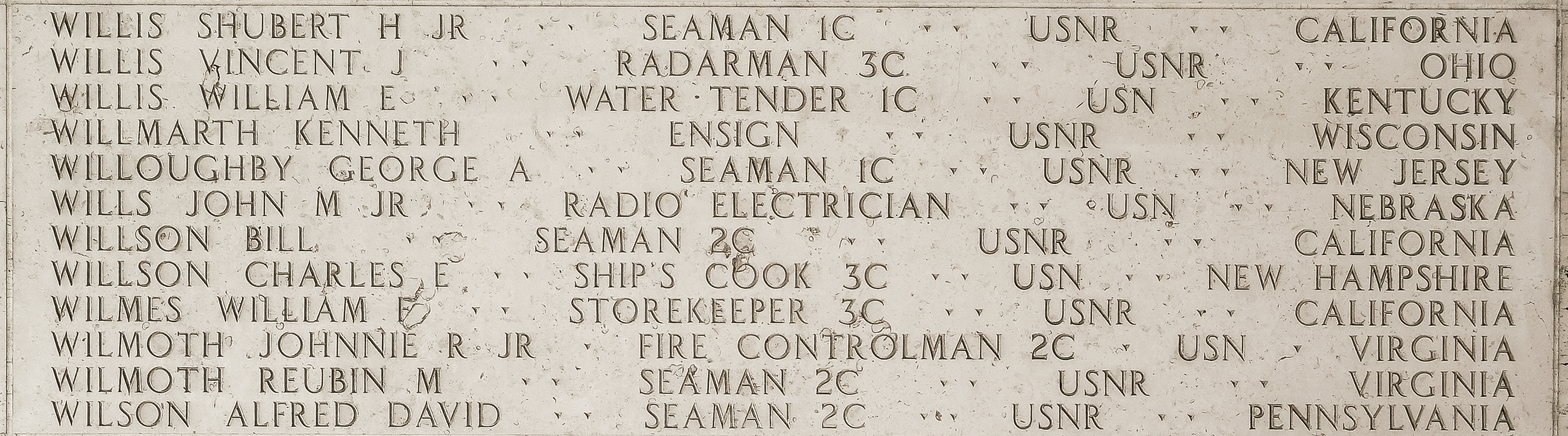 William F. Wilmes, Storekeeper Third Class